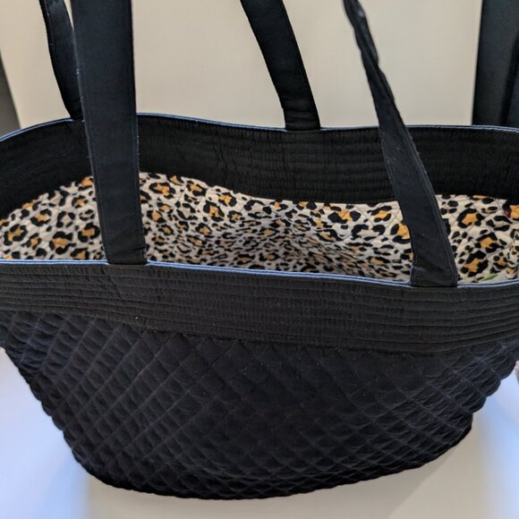 Vera Bradley Black Quilted Weekender Tote Bag with Leopard Inside - Picture 9 of 16